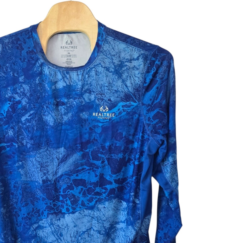 Realtree Fishing Mens XXL Blue Camo Long Sleeve Performance Shirt Mesh Vents